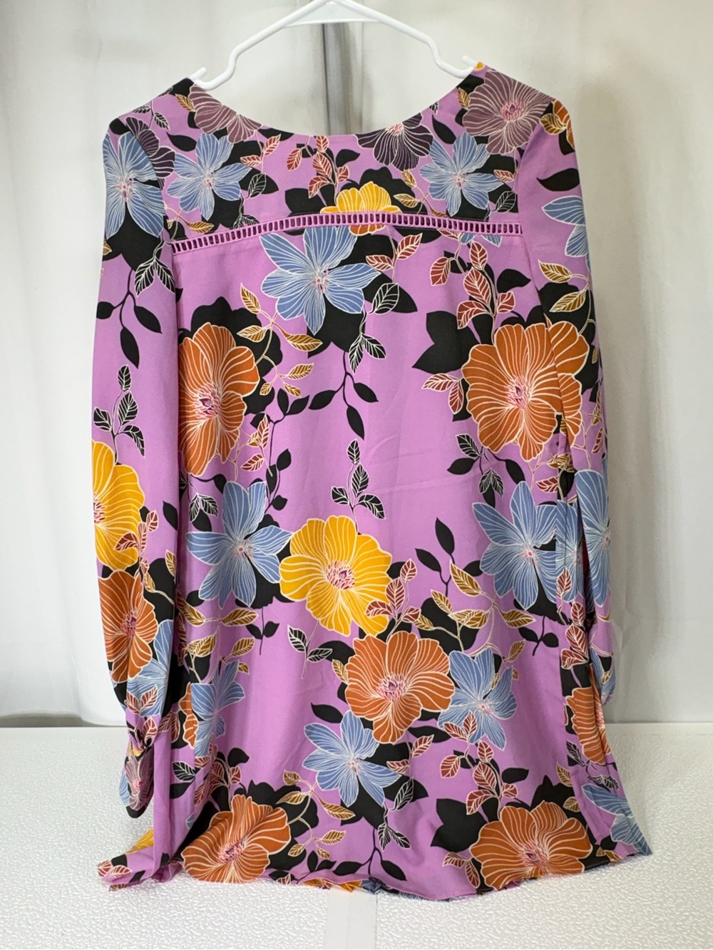 French Connection Lavender Floral Tunic Top with Yellow & Blue Blooms 3667
